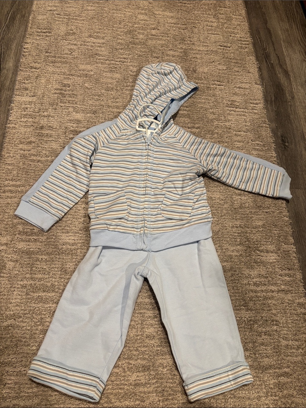 First Impressions Light Blue & Cream Striped Baby Hoodie Set
